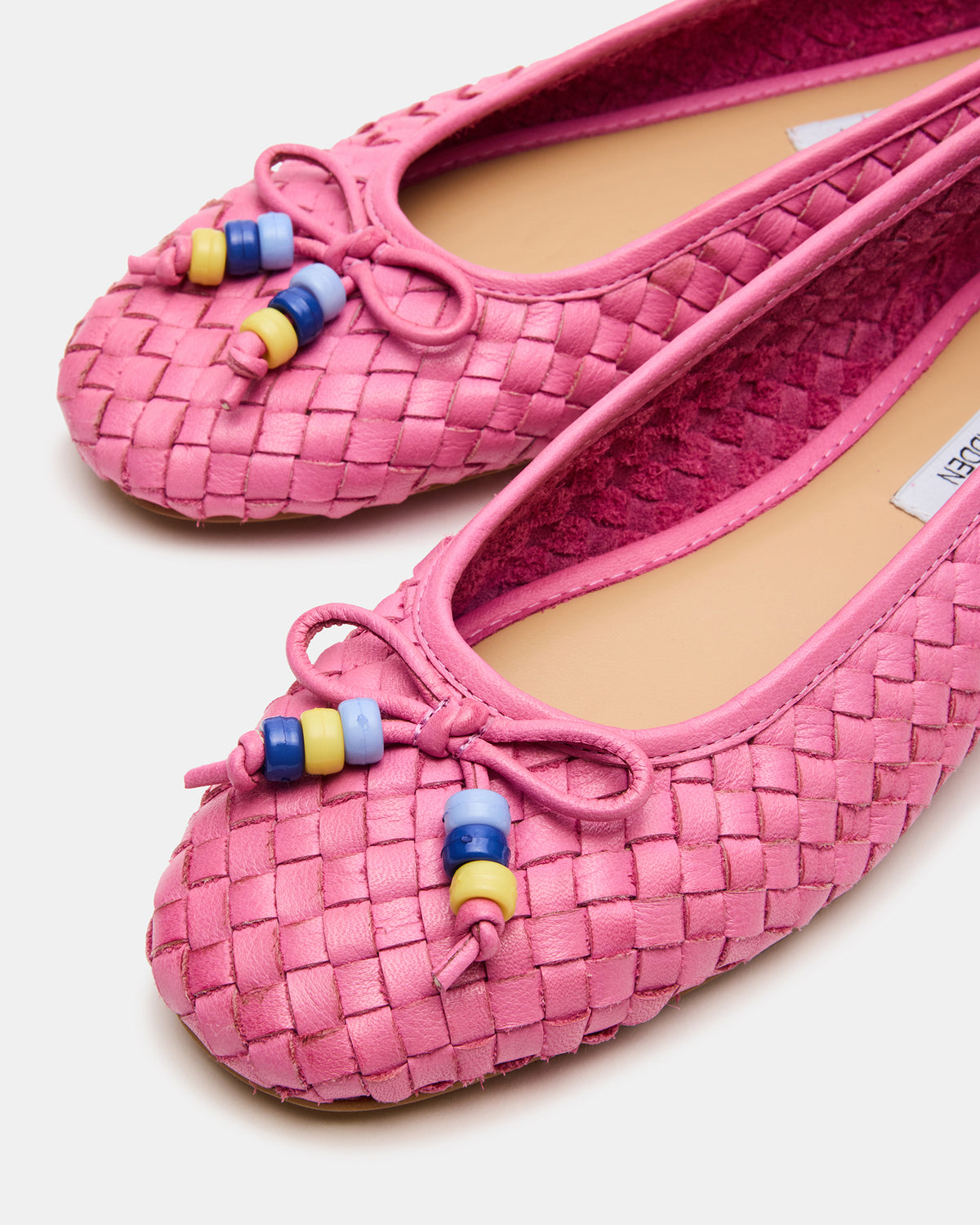 DIVY Pink Leather Woven Bow Ballet Round-Toe Women's Flat | Steve Madden