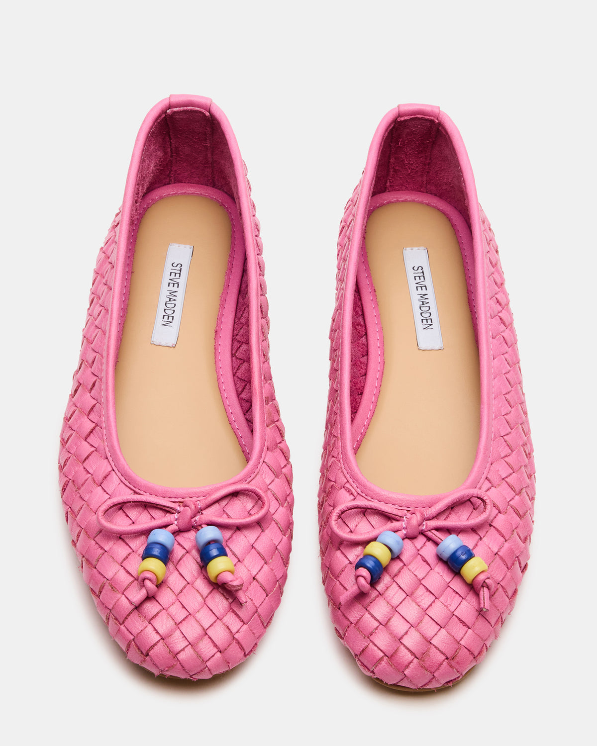 DIVY Pink Leather Woven Bow Ballet Round-Toe Women's Flat | Steve Madden