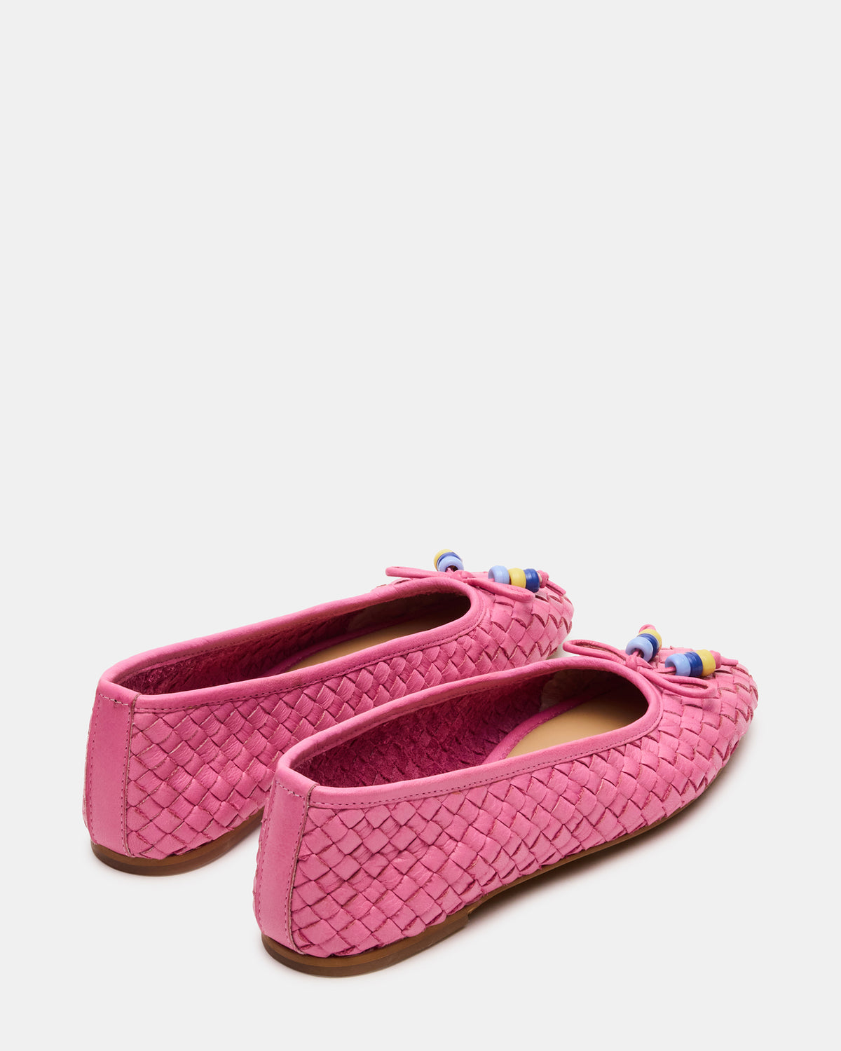 DIVY Pink Leather Woven Bow Ballet Round-Toe Women's Flat | Steve Madden