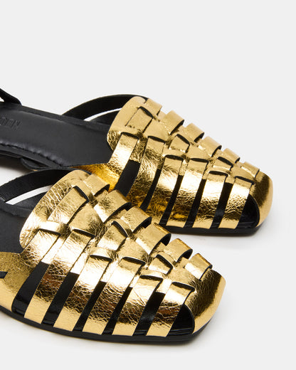 MEDLIN Gold Leather Square-Toe Fisherman Women's Flat | Steve Madden