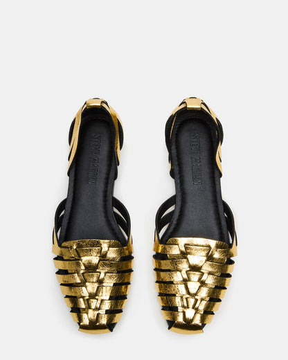 MEDLIN Gold Leather Square-Toe Fisherman Women's Flat | Steve Madden