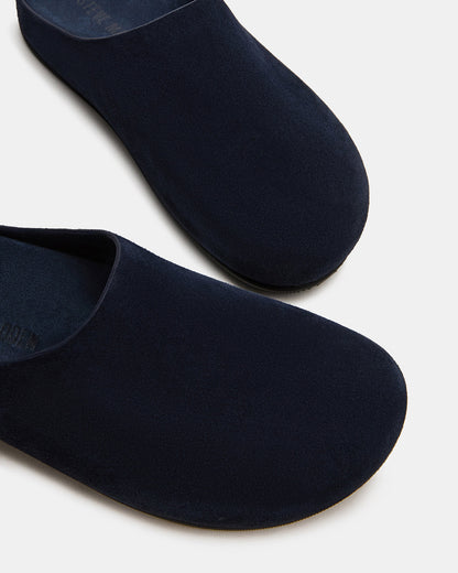 FERN Navy Suede Mule Slip-On Round-Toe Women's Flat | Steve Madden