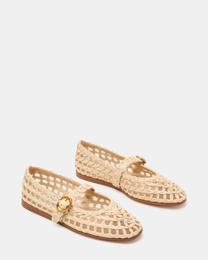 MELODY Natural Raffia Mary Jane Woven Buckle Round-Toe Women's Flat | Steve Madden