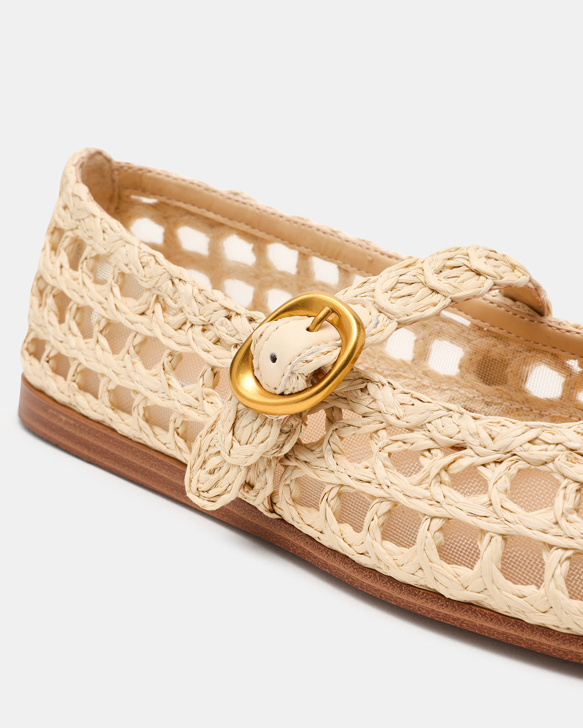 MELODY Natural Raffia Mary Jane Woven Buckle Round-Toe Women's Flat | Steve Madden