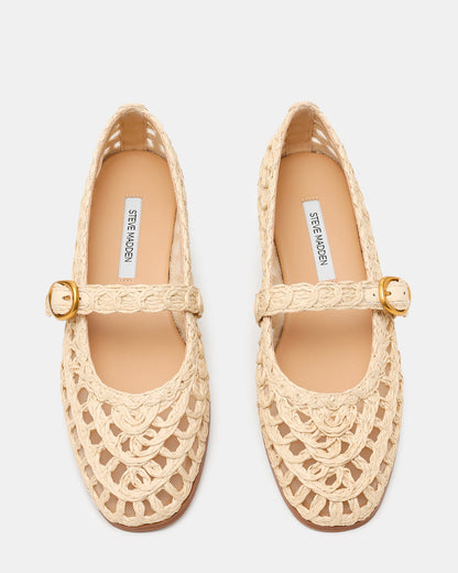 MELODY Natural Raffia Mary Jane Woven Buckle Round-Toe Women's Flat | Steve Madden