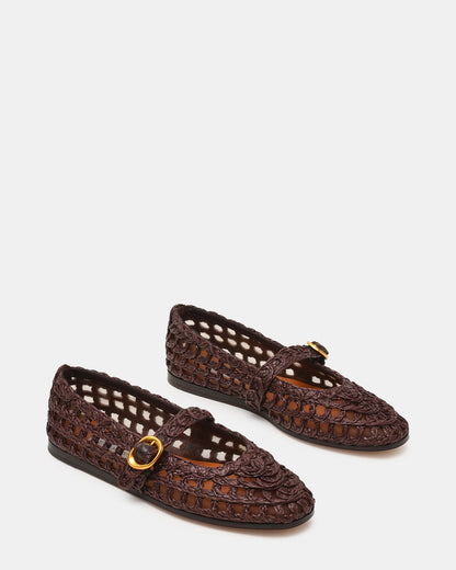 MELODY Brown Raffia Mary Jane Woven Buckle Round-Toe Women's Flat | Steve Madden