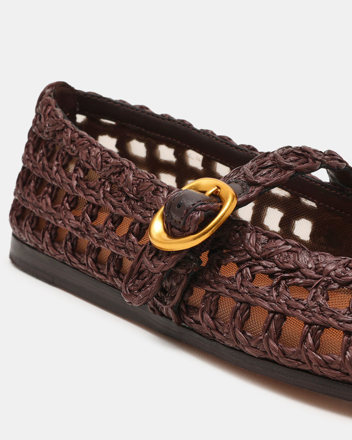 MELODY Brown Raffia Mary Jane Woven Buckle Round-Toe Women's Flat | Steve Madden