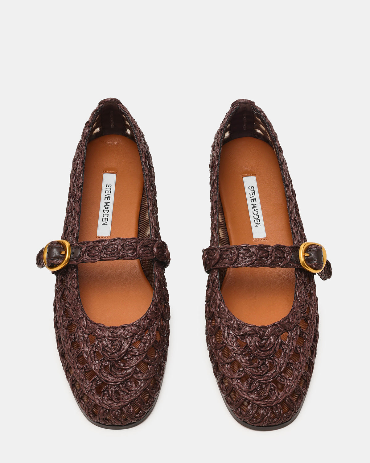 MELODY Brown Raffia Mary Jane Woven Buckle Round-Toe Women's Flat | Steve Madden