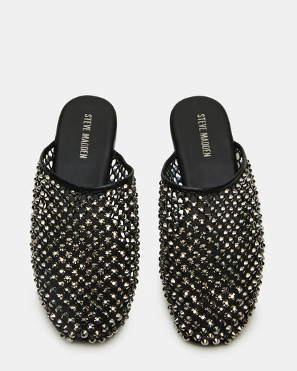 PEARSON Black Rhinestones Rounded-Toe Slip-On Women's Flat | Steve Madden