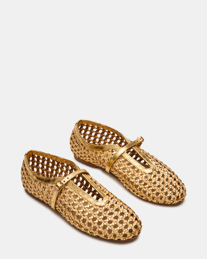 BELLISSIMA Gold Multi Mary Jane Woven Buckle Women's Flats | Steve Madden