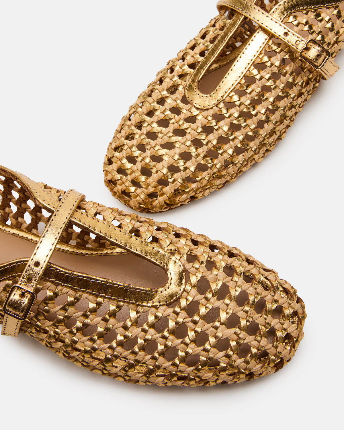 BELLISSIMA Gold Multi Mary Jane Woven Buckle Women's Flats | Steve Madden