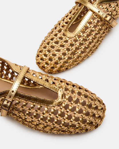 BELLISSIMA Gold Multi Mary Jane Woven Buckle Women's Flats | Steve Madden