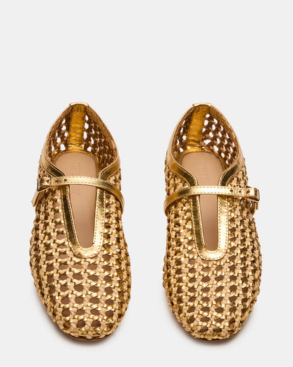 BELLISSIMA Gold Multi Mary Jane Woven Buckle Women's Flats | Steve Madden