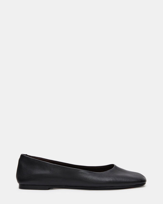 NURTURE Black Leather Square-Toe Ballet Women's Flat | Steve Madden