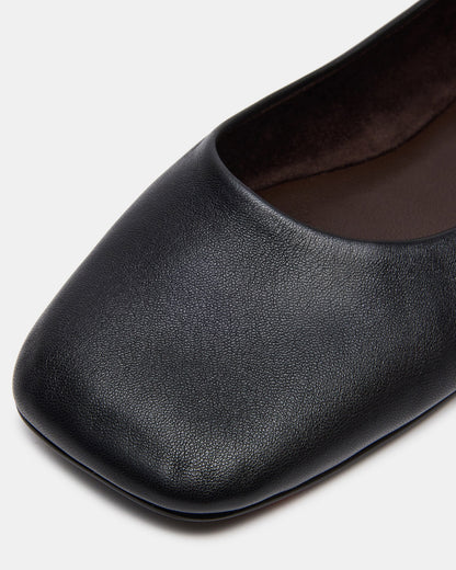 NURTURE Black Leather Square-Toe Ballet Women's Flat | Steve Madden