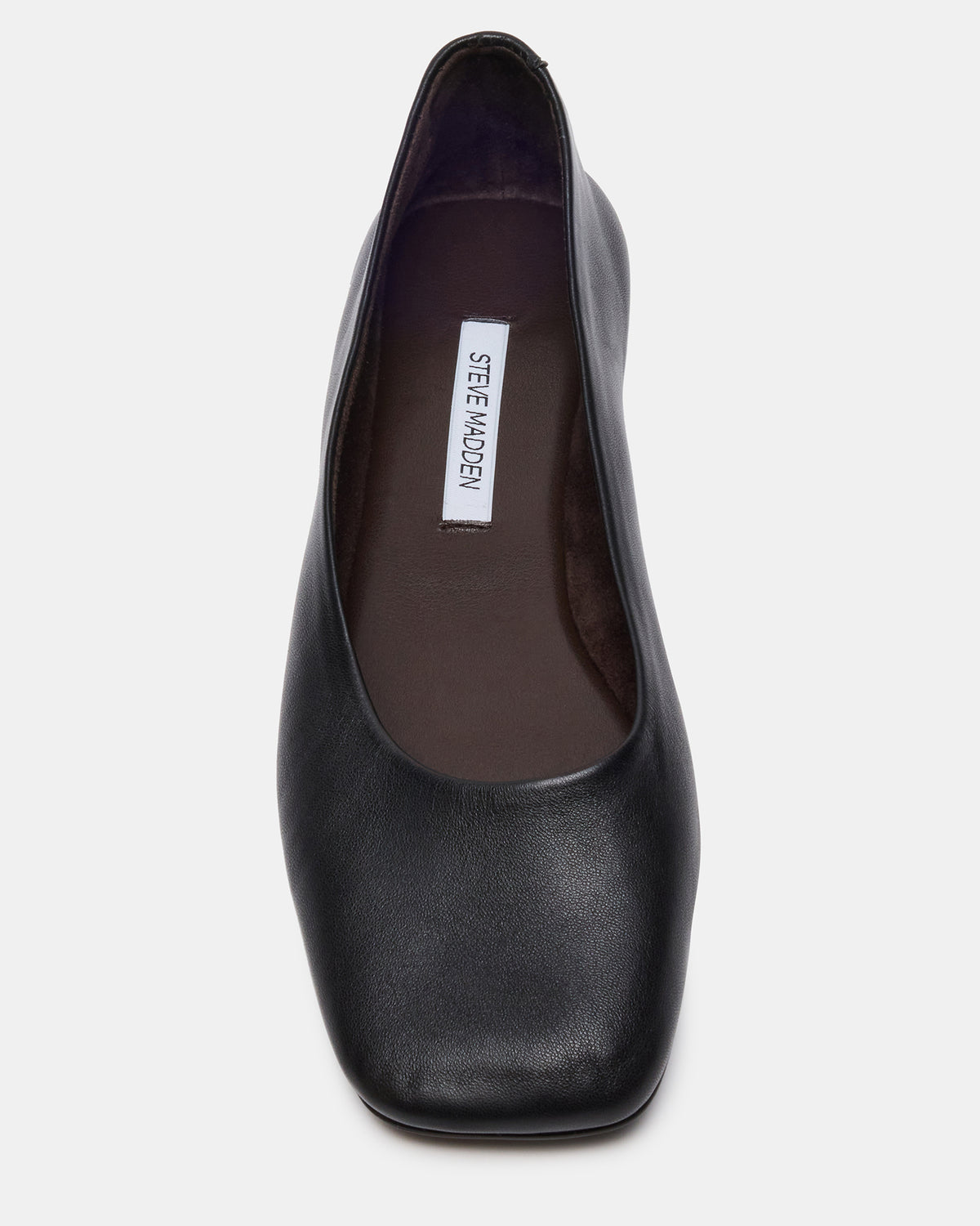 NURTURE Black Leather Square-Toe Ballet Women's Flat | Steve Madden