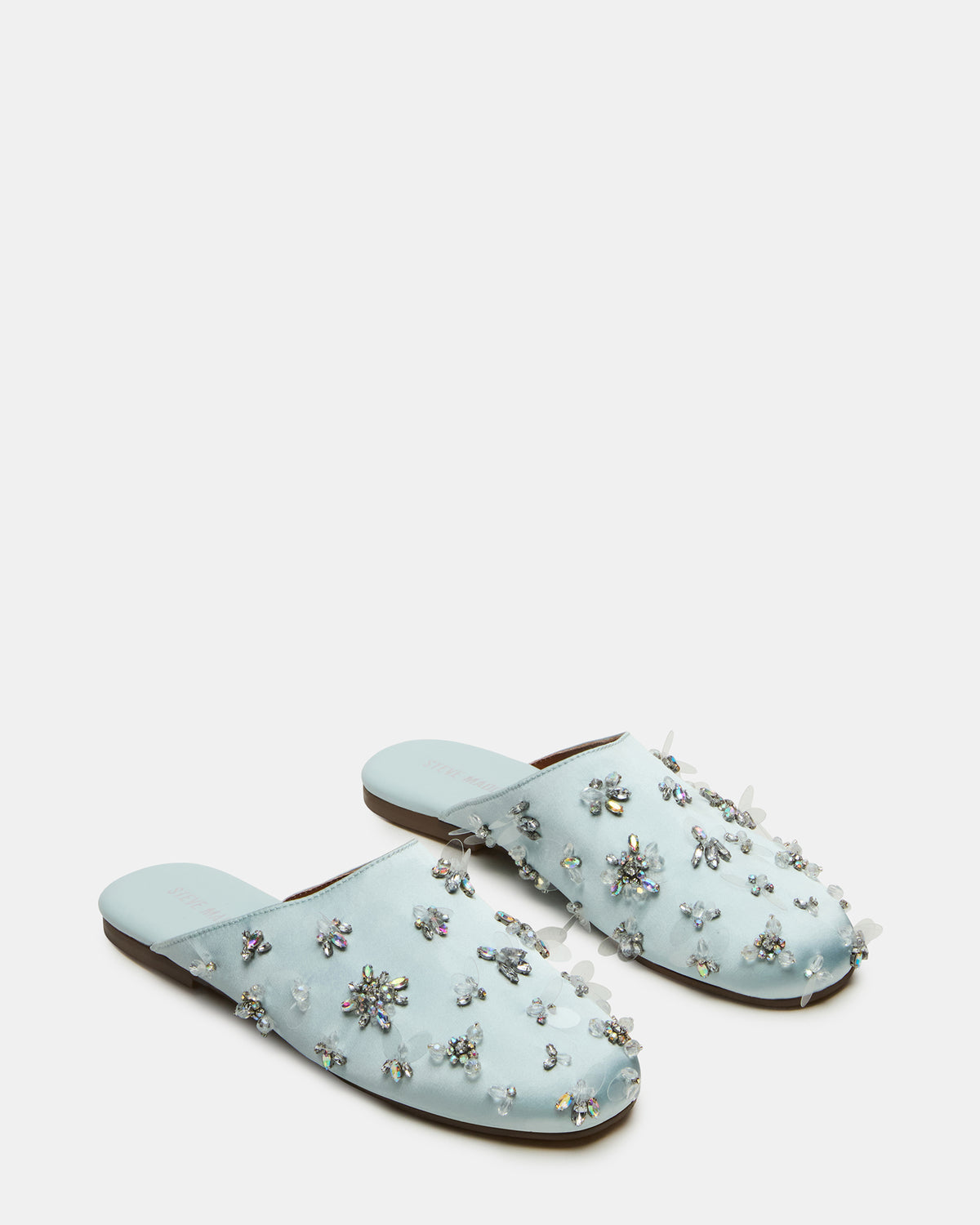 PEARSON Blue Satin Rhinstones Rounded-Toe Slip-On Women's Flat | Steve Madden