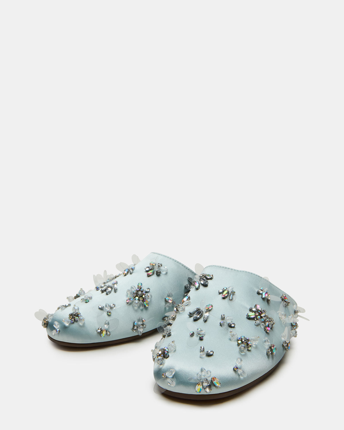 PEARSON Blue Satin Rhinstones Rounded-Toe Slip-On Women's Flat | Steve Madden
