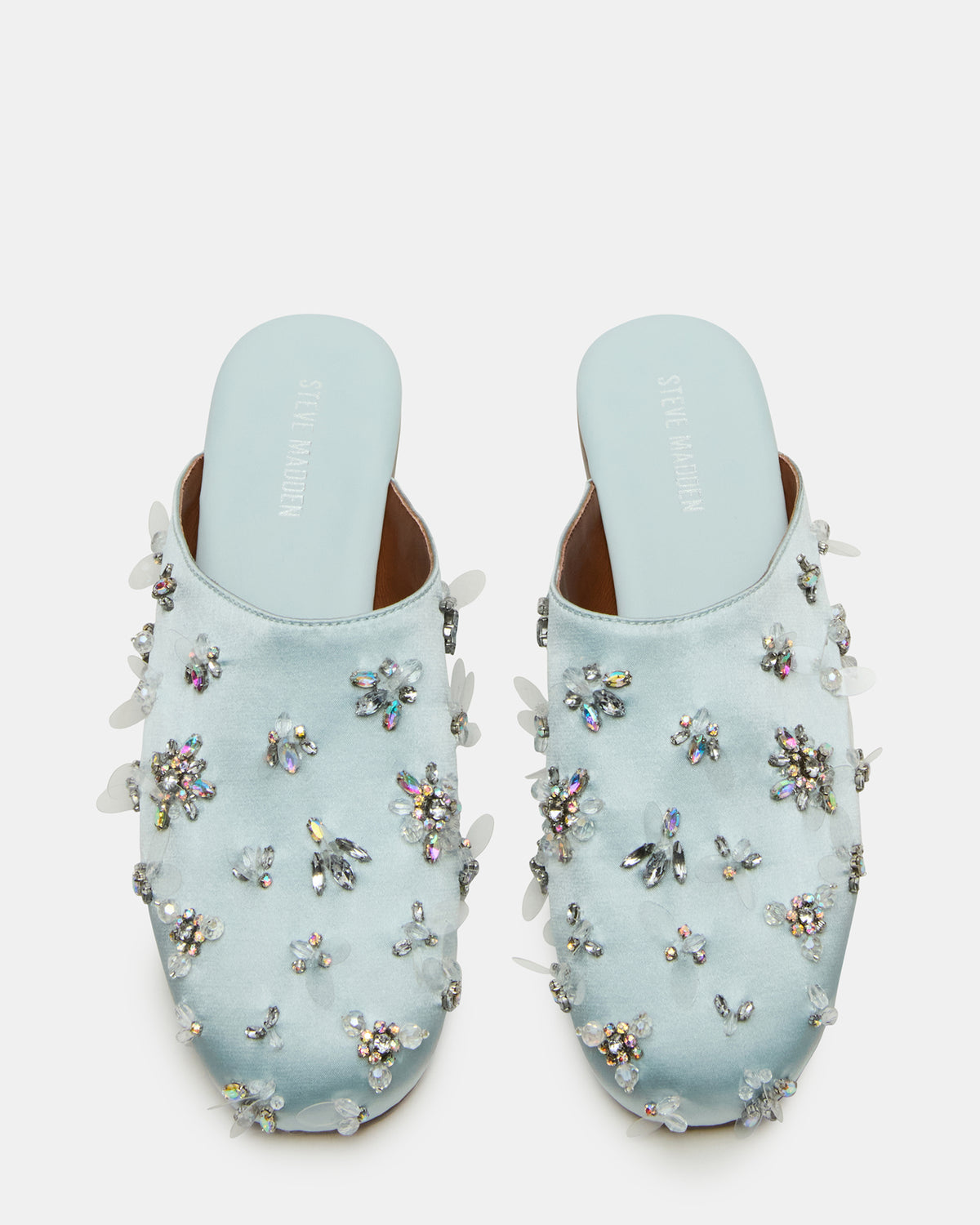 PEARSON Blue Satin Rhinstones Rounded-Toe Slip-On Women's Flat | Steve Madden