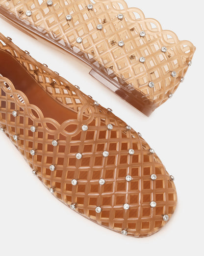GROVE Tan Rhinestones Square-Toe Jelly Women's Flat | Steve Madden