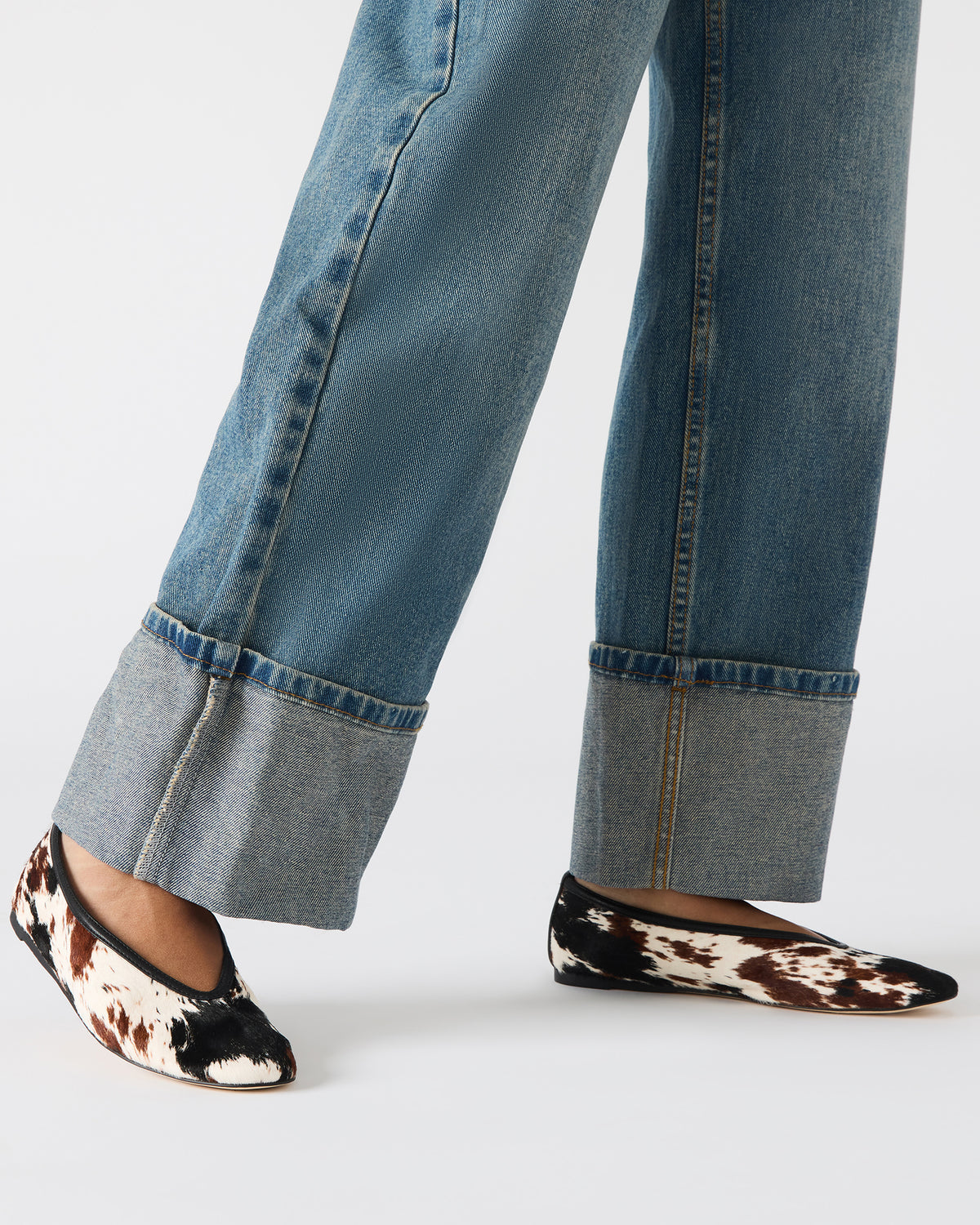 LENI Brown Cow Print Square-Toe Ballet Women's Flat | Steve Madden