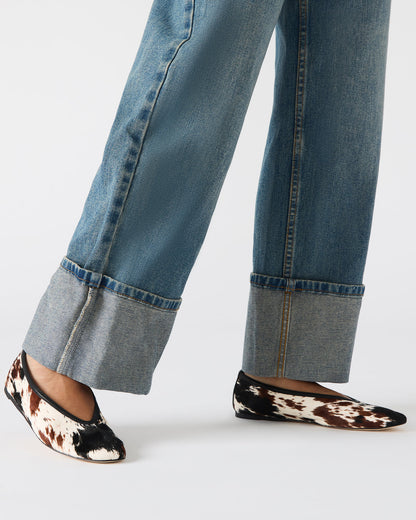 LENI Brown Cow Print Square-Toe Ballet Women's Flat | Steve Madden
