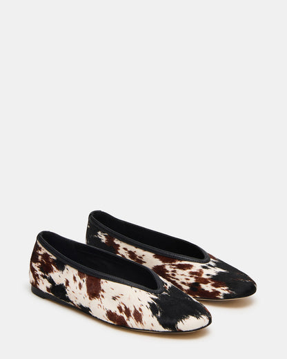 LENI Brown Cow Print Square-Toe Ballet Women's Flat | Steve Madden