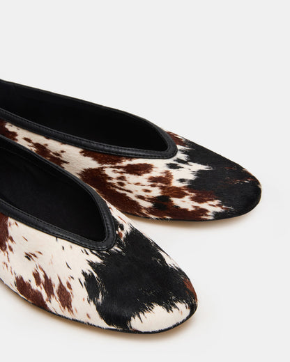 LENI Brown Cow Print Square-Toe Ballet Women's Flat | Steve Madden