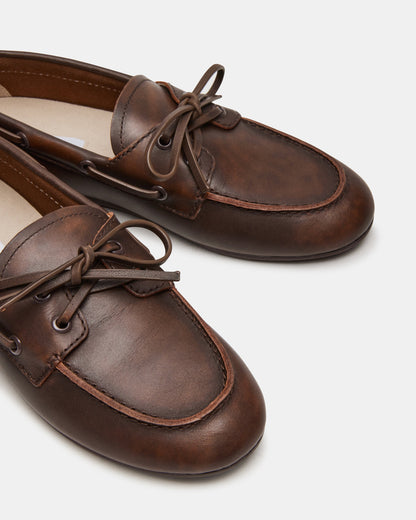 SAG Brown Leather Women's Boat Shoe | Steve Madden