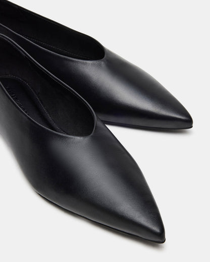 FLOYD Black Leather Pointed-Toe Ballet Women's Flat | Steve Madden