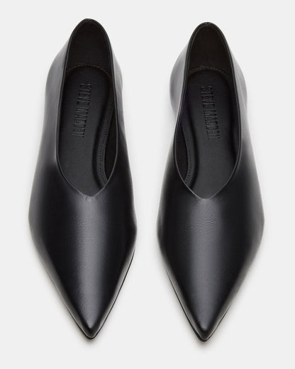 FLOYD Black Leather Pointed-Toe Ballet Women's Flat | Steve Madden