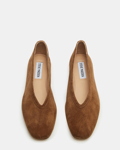 LENI Chestnut Suede Square-Toe Ballet Women's Flat | Steve Madden