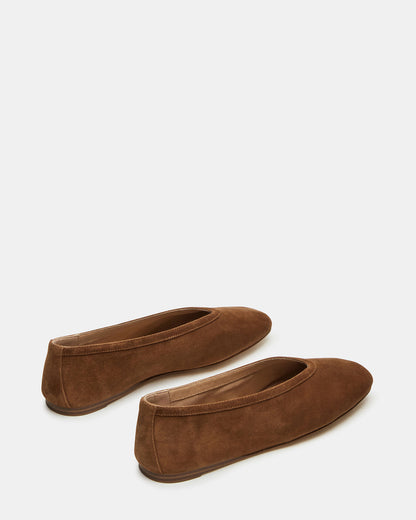 LENI Chestnut Suede Square-Toe Ballet Women's Flat | Steve Madden