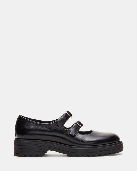 ALBA Black Leather Platform Lug Mary Jane Women's Loafer | Steve Madden