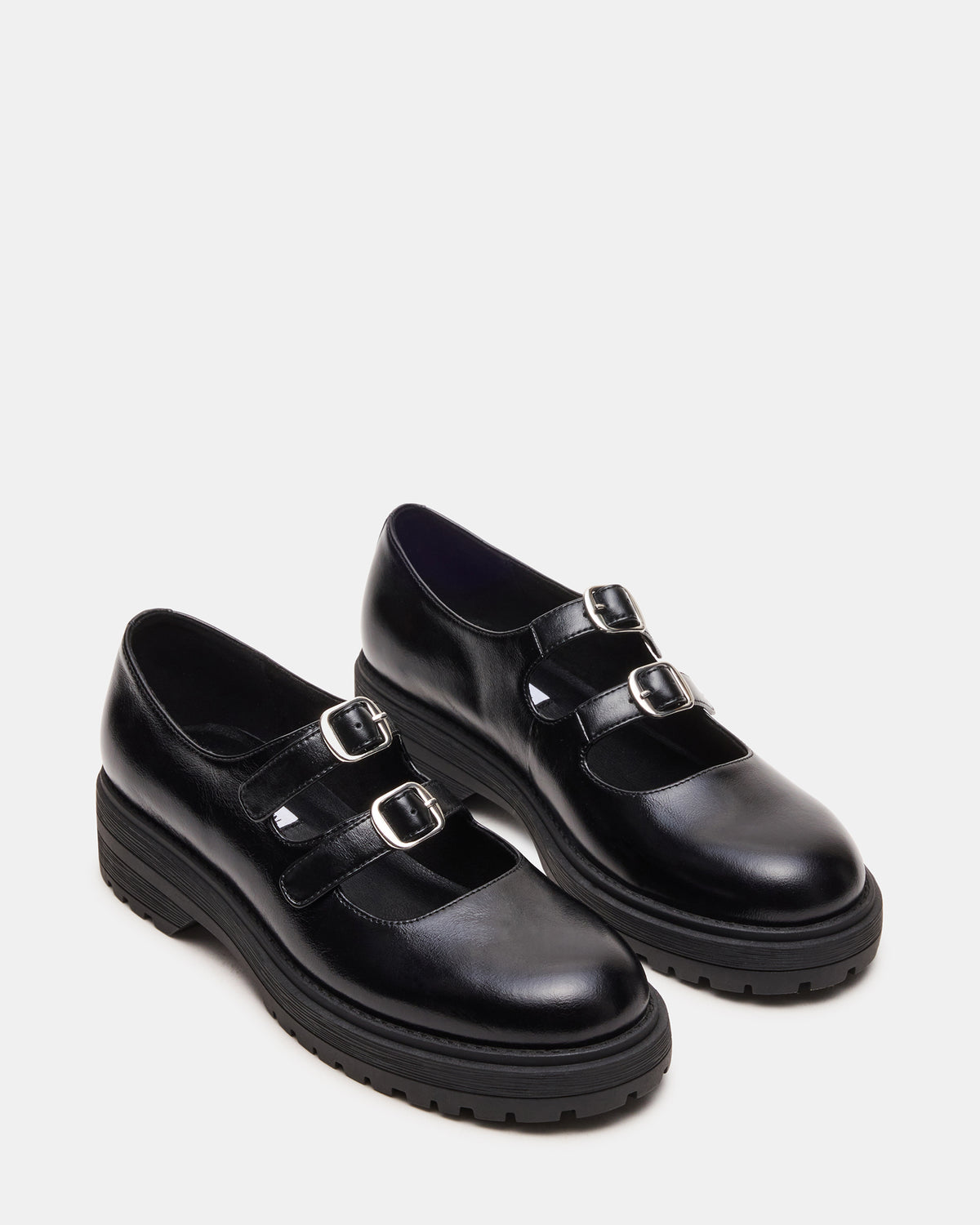 ALBA Black Leather Platform Lug Mary Jane Women's Loafer | Steve Madden