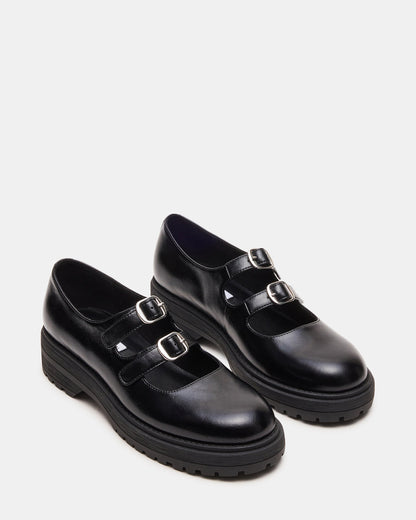 ALBA Black Leather Platform Lug Mary Jane Women's Loafer | Steve Madden