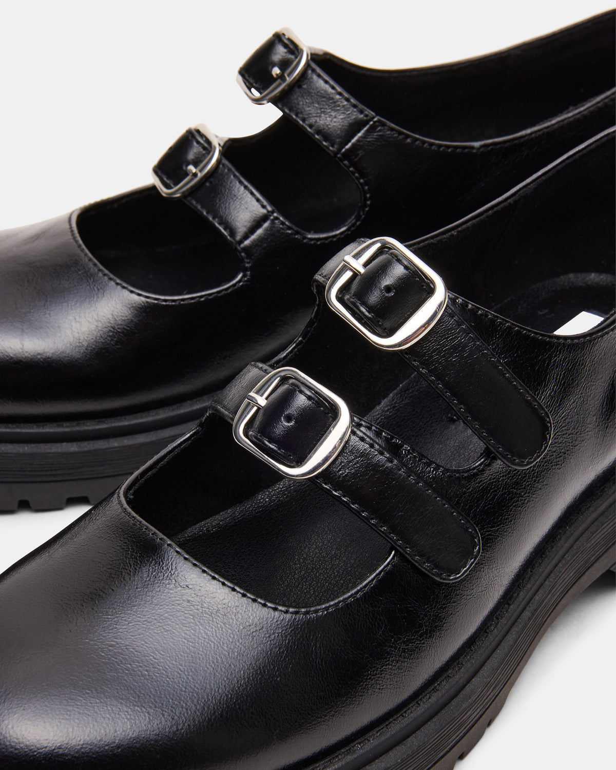 ALBA Black Leather Platform Lug Mary Jane Women's Loafer | Steve Madden