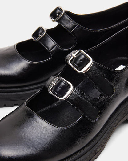 ALBA Black Leather Platform Lug Mary Jane Women's Loafer | Steve Madden