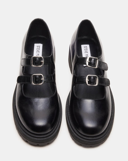 ALBA Black Leather Platform Lug Mary Jane Women's Loafer | Steve Madden