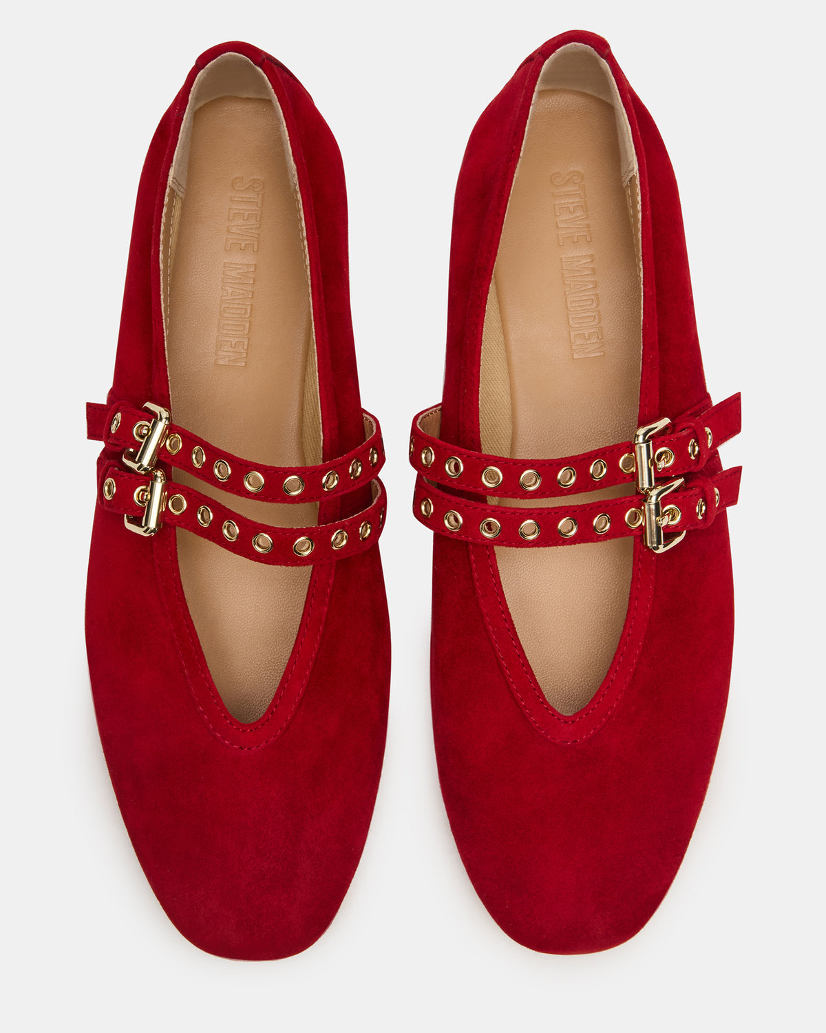 LYDIA Red Suede Square-Toe Mary Jane Ballet Women's Flat | Steve Madden