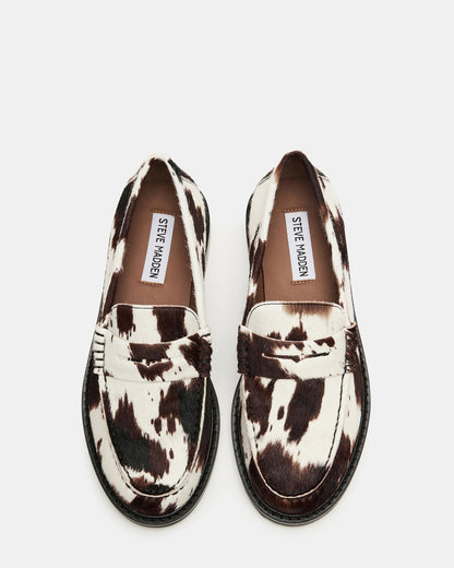 MADISON Brown Cow Print Women's Penny Loafer | Steve Madden