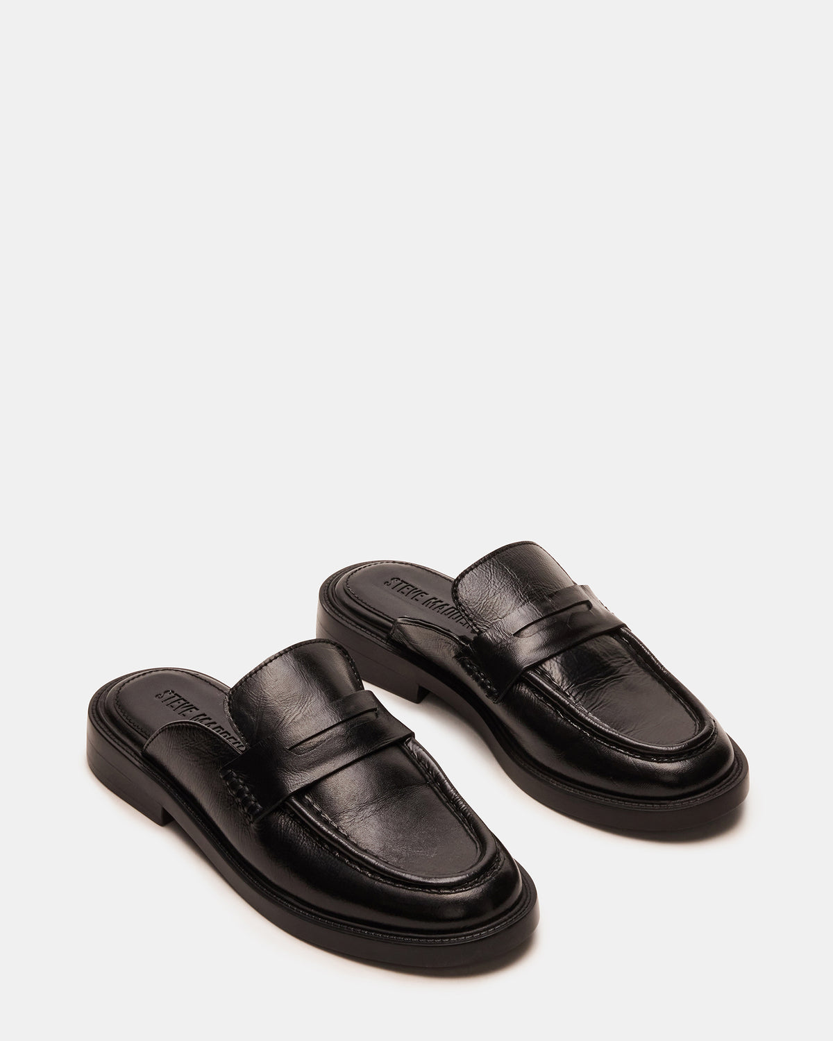 MULBERRY Black Leather Women's Slip-On Mule Flat | Steve Madden