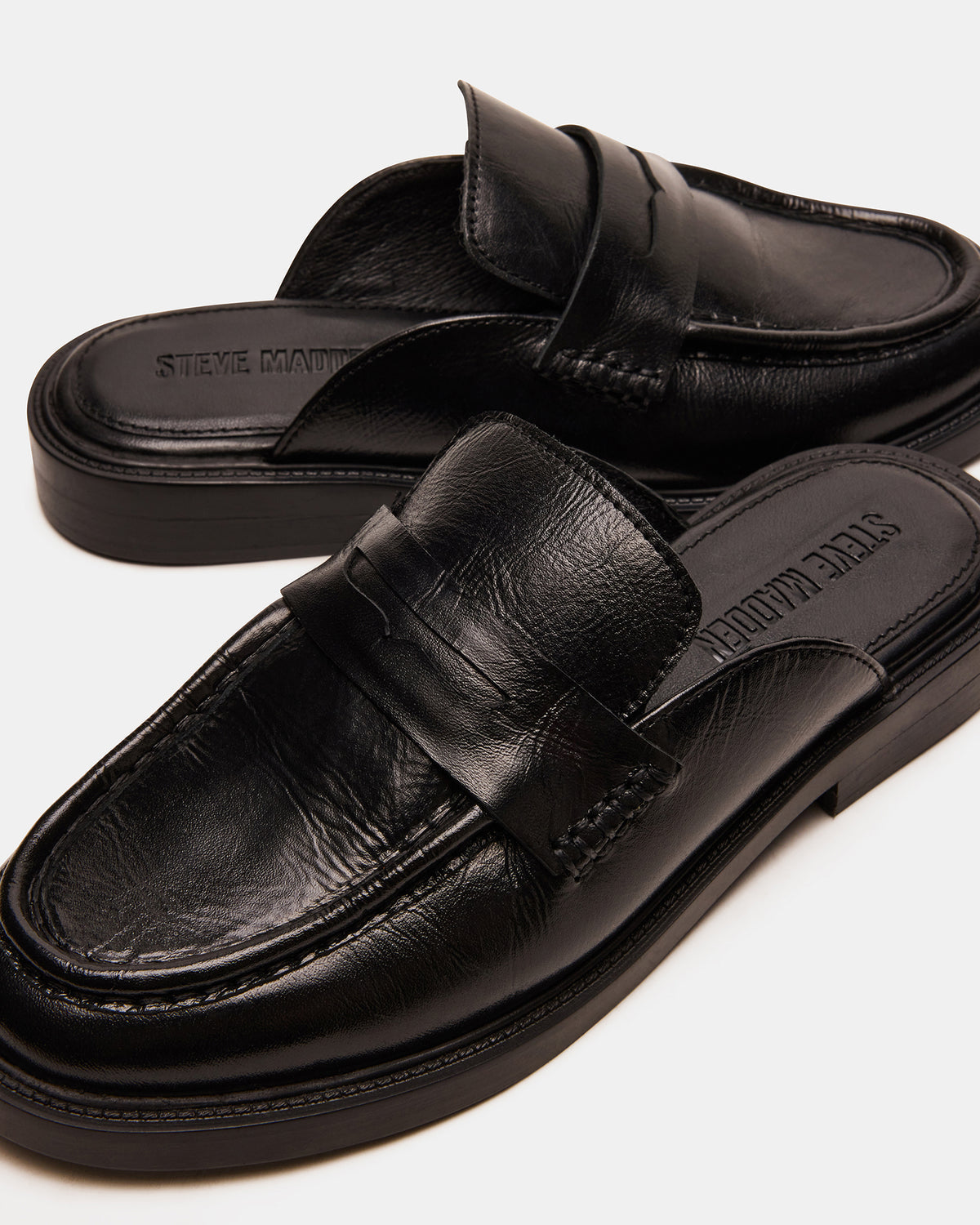 MULBERRY Black Leather Women's Slip-On Mule Flat | Steve Madden