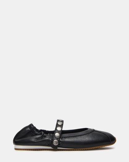 ANAYA Black Leather Studs Mary Jane Ballet Women's Flat | Steve Madden