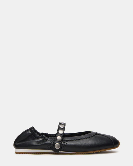 ANAYA Black Leather Studs Mary Jane Ballet Women's Flat | Steve Madden