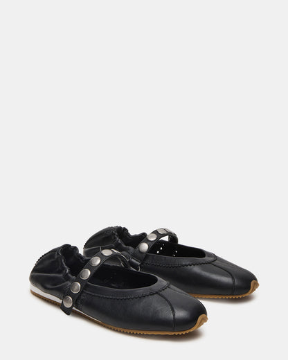 ANAYA Black Leather Studs Mary Jane Ballet Women's Flat | Steve Madden