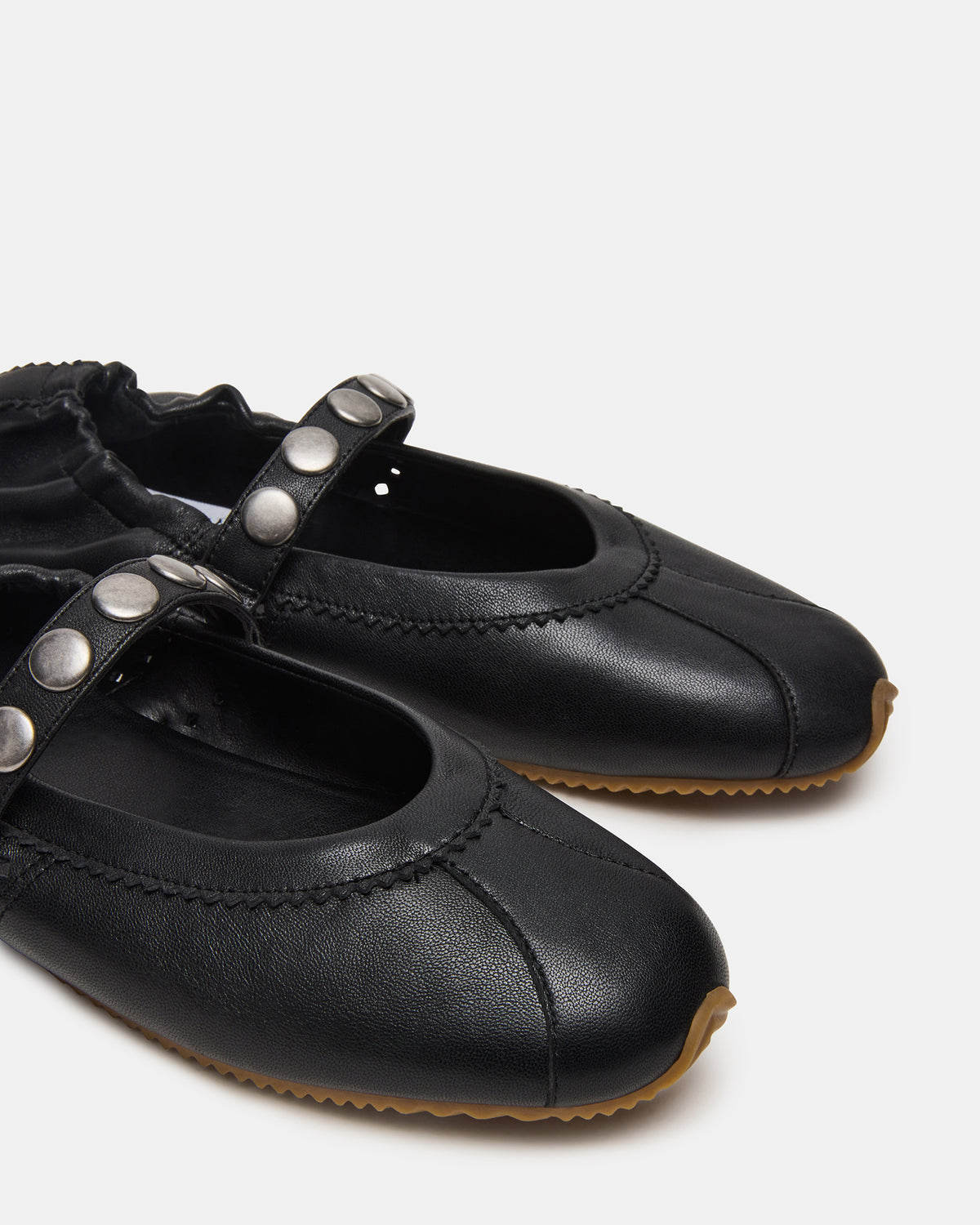ANAYA Black Leather Studs Mary Jane Ballet Women's Flat | Steve Madden