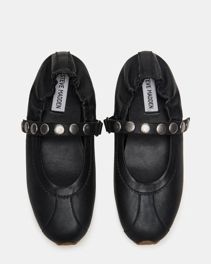 ANAYA Black Leather Studs Mary Jane Ballet Women's Flat | Steve Madden
