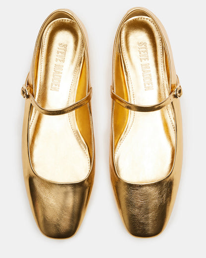 MAPLE Gold Leather Women's Mary Jane Ballet Flat | Steve Madden