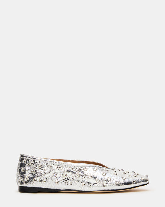 LENI Silver Rhinestones Square-Toe Ballet Women's Flat | Steve Madden